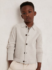9-13 yrs Button-Through Knitted Cardigan Oatmeal Melange | Children