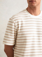 Cotton Textured Stripe T-Shirt Oatmeal/White | Mens
