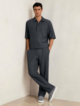 Textured Stripe Drawstring Trousers Petrol Blue | Mens