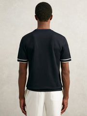 Textured Crew-Neck Tipped T-Shirt Navy Blue | Mens