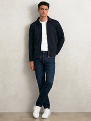 Textured Zip Through Overshirt Navy | Mens