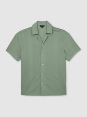 Jacquard-Stripe Cuban-Collar Shirt Mint Green | Mens