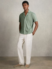 Jacquard-Stripe Cuban-Collar Shirt Mint Green | Mens