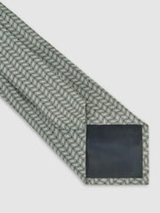 Silk Geometric-Chain Print Tie Sage | Mens