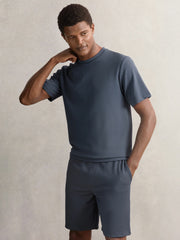 Textured Crew-Neck T-Shirt Airforce Blue | Mens