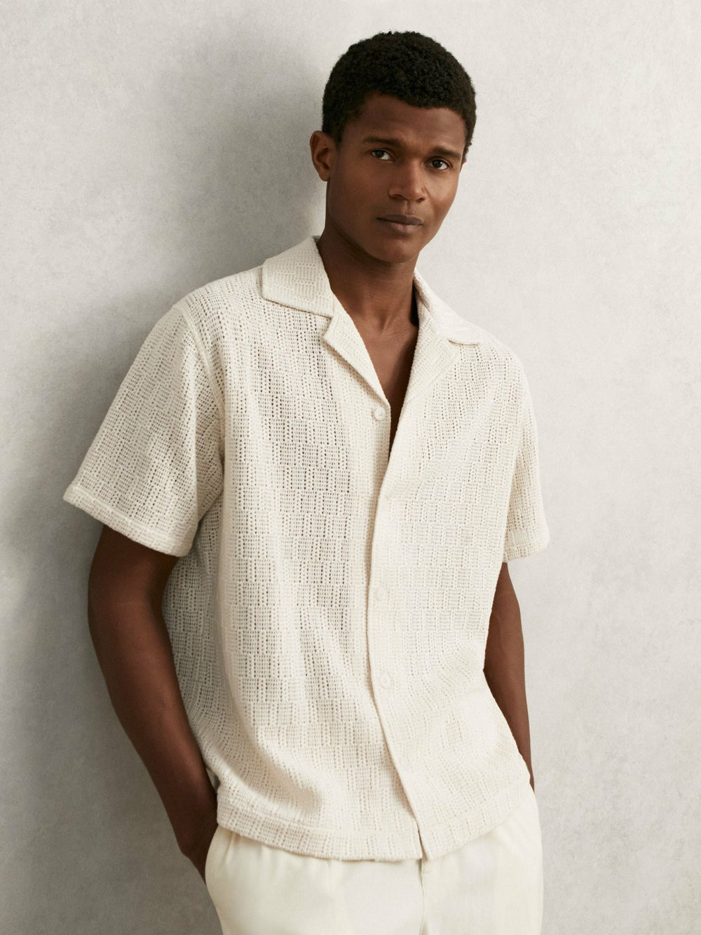 Cotton-Blend Crochet Shirt Off White | Mens