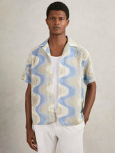Wave Crochet Cuban Collar Shirt Blue Multi | Mens