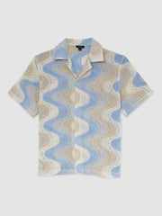 Wave Crochet Cuban Collar Shirt Blue Multi | Mens