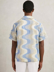 Wave Crochet Cuban Collar Shirt Blue Multi | Mens