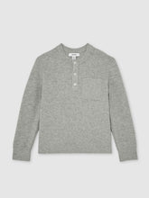 13-14 yrs Cotton-Blend Rib-Knit Henley Top Mid Grey Melange | Children