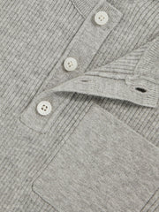 13-14 yrs Cotton-Blend Rib-Knit Henley Top Mid Grey Melange | Children