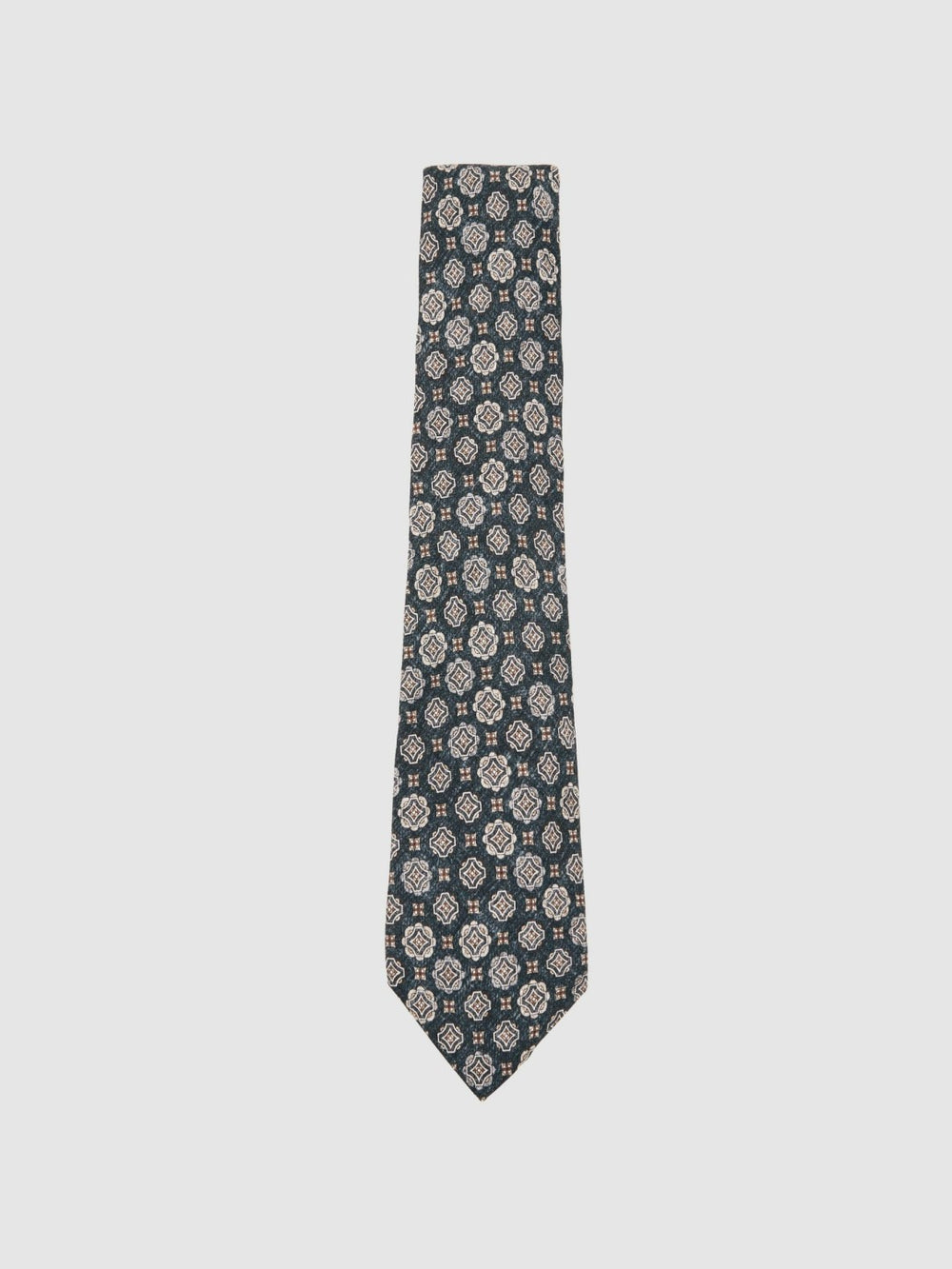 Silk Medallion Print Tie Indigo Melange | Mens