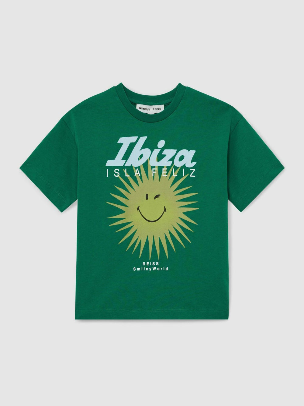 13-14 yrs SmileyWorld Sun Motif T-Shirt Bright Green | Children