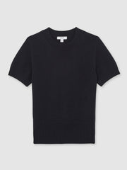 Cotton And Wool Crew-Neck Top Navy | Womens