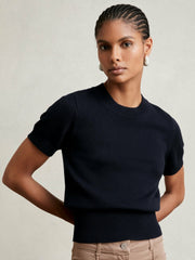 Cotton And Wool Crew-Neck Top Navy | Womens