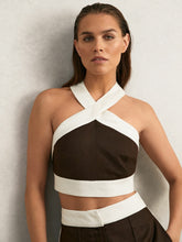 Linen Halterneck Cropped Top Chocolate/Cream | Womens