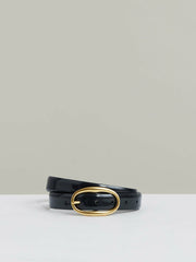 Patent Leather Oval Buckle Belt Navy | Womens