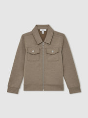 13-14 yrs Interlock Zip-Through Overshirt Taupe Brown | Children