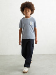 13-14 yrs Cotton Letter Patch T-Shirt Airforce Blue | Children