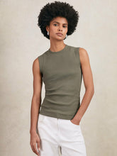 Ribbed Ruched Waist Vest Khaki Green | Womens