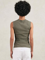Ribbed Ruched Waist Vest Khaki Green | Womens