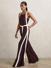 Petite Colourblock Wide Leg Belted Jumpsuit Burgundy/Cream | Womens