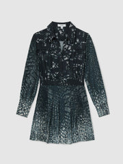 Printed Pleated Shirt Dress Navy | Womens
