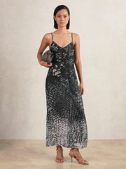 Printed Maxi Slip Dress Navy | Womens