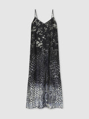Printed Maxi Slip Dress Navy | Womens