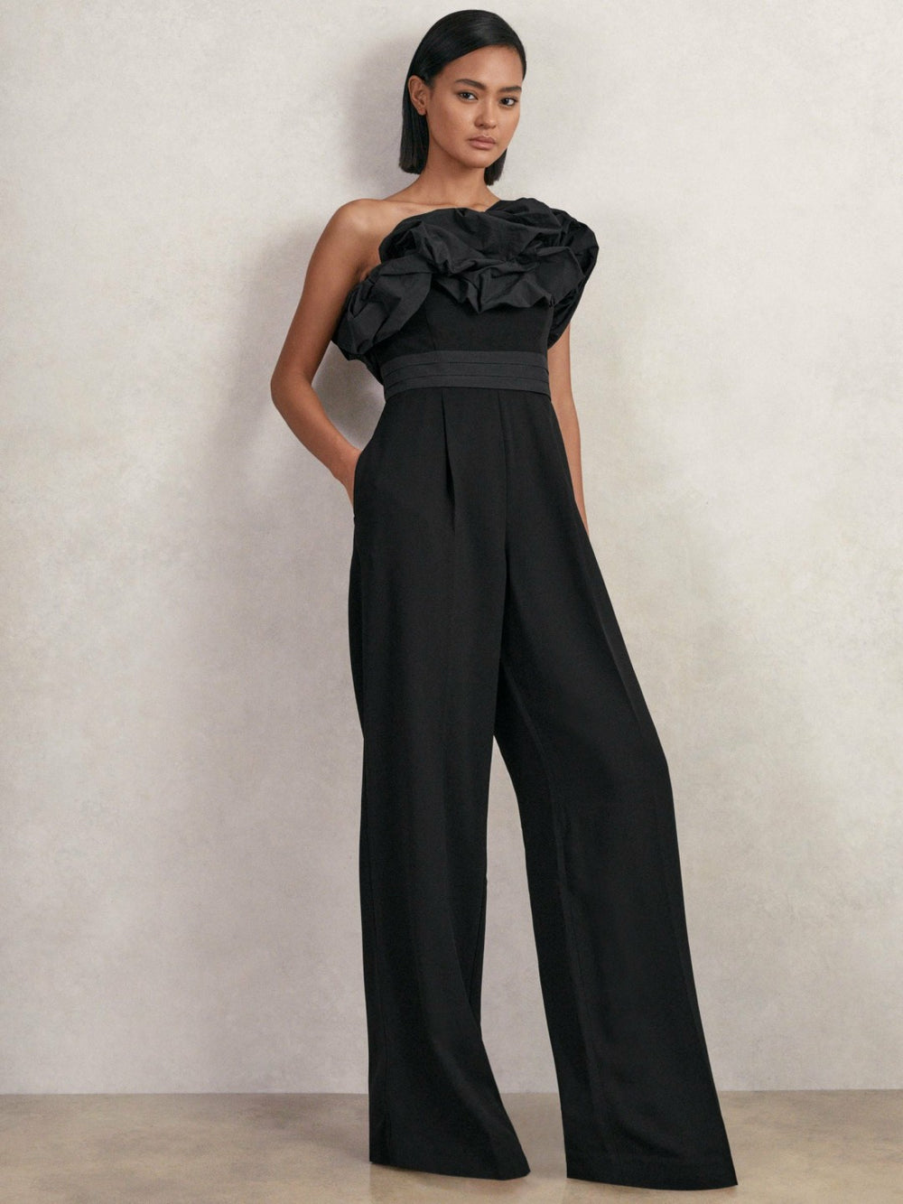 Sculptural Strapless Wide-Leg Jumpsuit Black | Womens