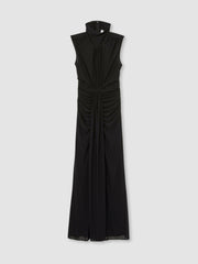 Petite Sheer Ruched Maxi Dress Black | Womens