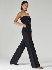 Strapless Wide Leg Denim Jumpsuit Indigo Blue | Womens