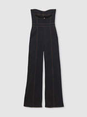 Strapless Wide Leg Denim Jumpsuit Indigo Blue | Womens
