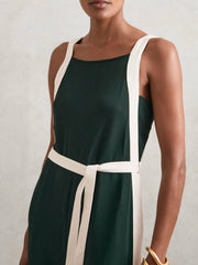Petite Colourblock Wide Leg Belted Jumpsuit Dark Green/Cream | Womens