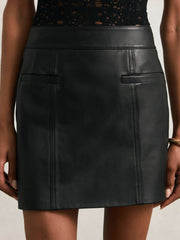 Leather Welt-Pocket Mini Skirt Black | Womens