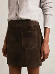 Mini Suede Patch Pocket Skirt Chocolate Brown | Womens