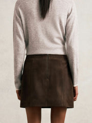 Mini Suede Patch Pocket Skirt Chocolate Brown | Womens