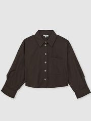 Oversize Cotton Cropped Shirt Chocolate Brown | Womens