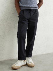 9-13 yrs Relaxed-Fit Pleated Tapered Trousers Navy | Children