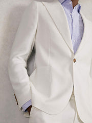Slim Fit Lyocell Linen Single Breasted Suit Blazer White | Mens