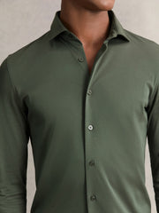 Cotton-Jersey Button-Through Shirt Kale Green | Mens