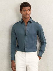 Cotton-Jersey Button-Through Shirt Airforce Blue | Mens