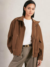 Suede Funnel-Neck Bomber Jacket Tan | Womens
