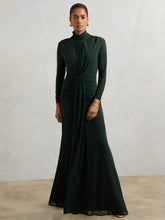 Petite Ruched Long-Sleeve Maxi Dress Dark Green | Womens