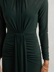 Petite Ruched Long-Sleeve Maxi Dress Dark Green | Womens