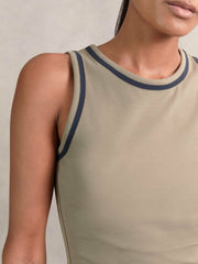 Stretch-Cotton Jersey Tipped Vest Khaki Green/Navy | Womens