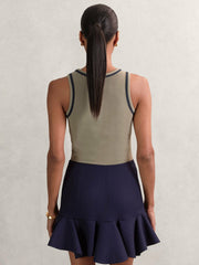 Stretch-Cotton Jersey Tipped Vest Khaki Green/Navy | Womens