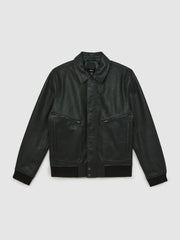 Grained Leather Zip Through Jacket Black | Mens
