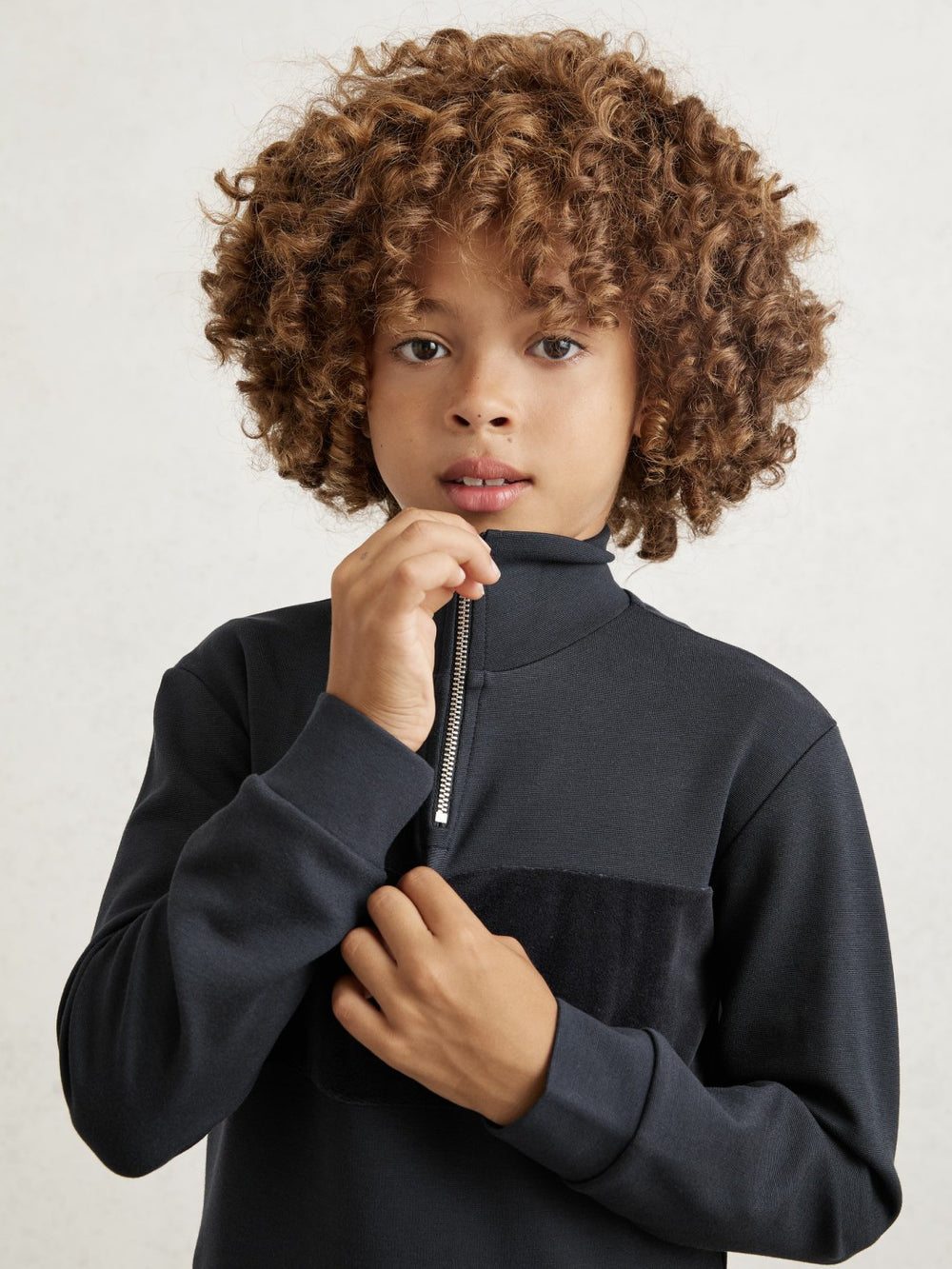 9-13 yrs Slim Fit Half-Zip Funnel Neck Velour Sweatshirt Navy Blue | Children