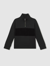 13-14 yrs Slim Fit Half-Zip Funnel Neck Velour Sweatshirt Black | Children